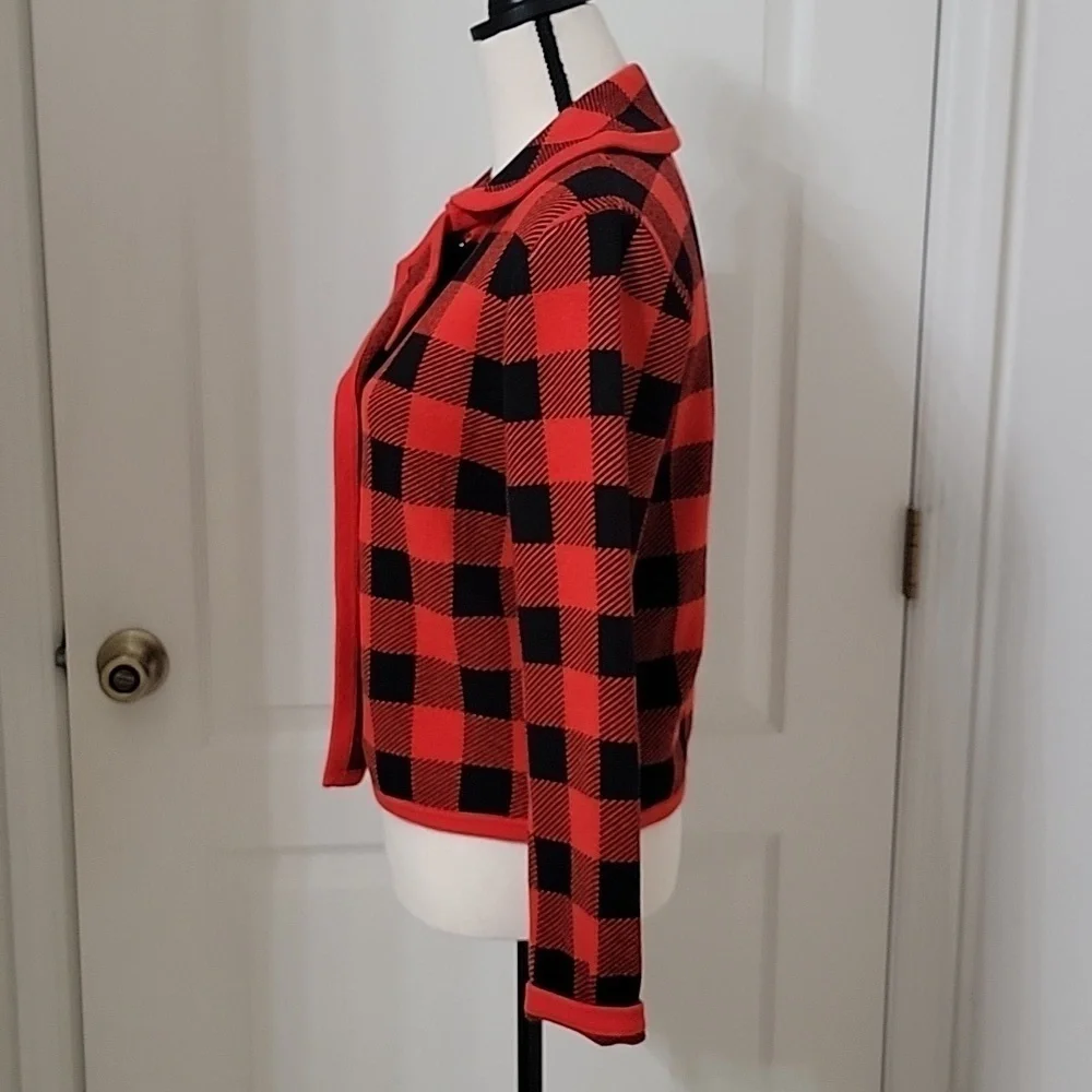 J. Crew Size Unknown Red & Black Buffalo Check / Plaid Double Breasted Cardigan